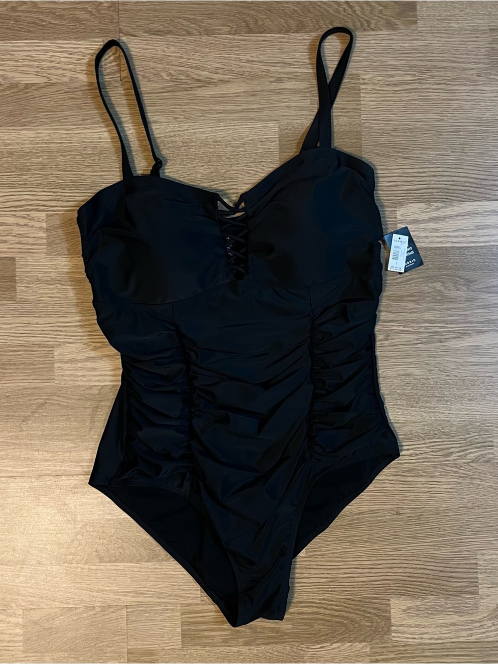 torrid Black Ruched One-Piece Swimsuit with Lace-Up Front